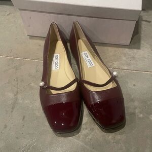 Jimmy Choo Burgundy Pearl-Strap Mary Jane Flats